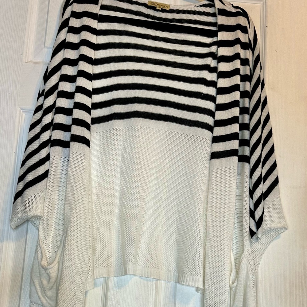 Democracy Black and White Cardigan with Striped Design